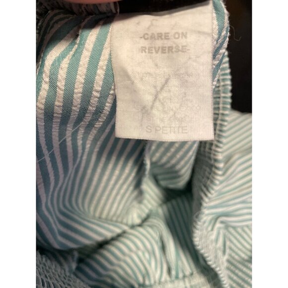 Bon Worth Blue White Seersucker Elastic Waist Pull On Shorts Pockets Sz SP - Picture 6 of 7